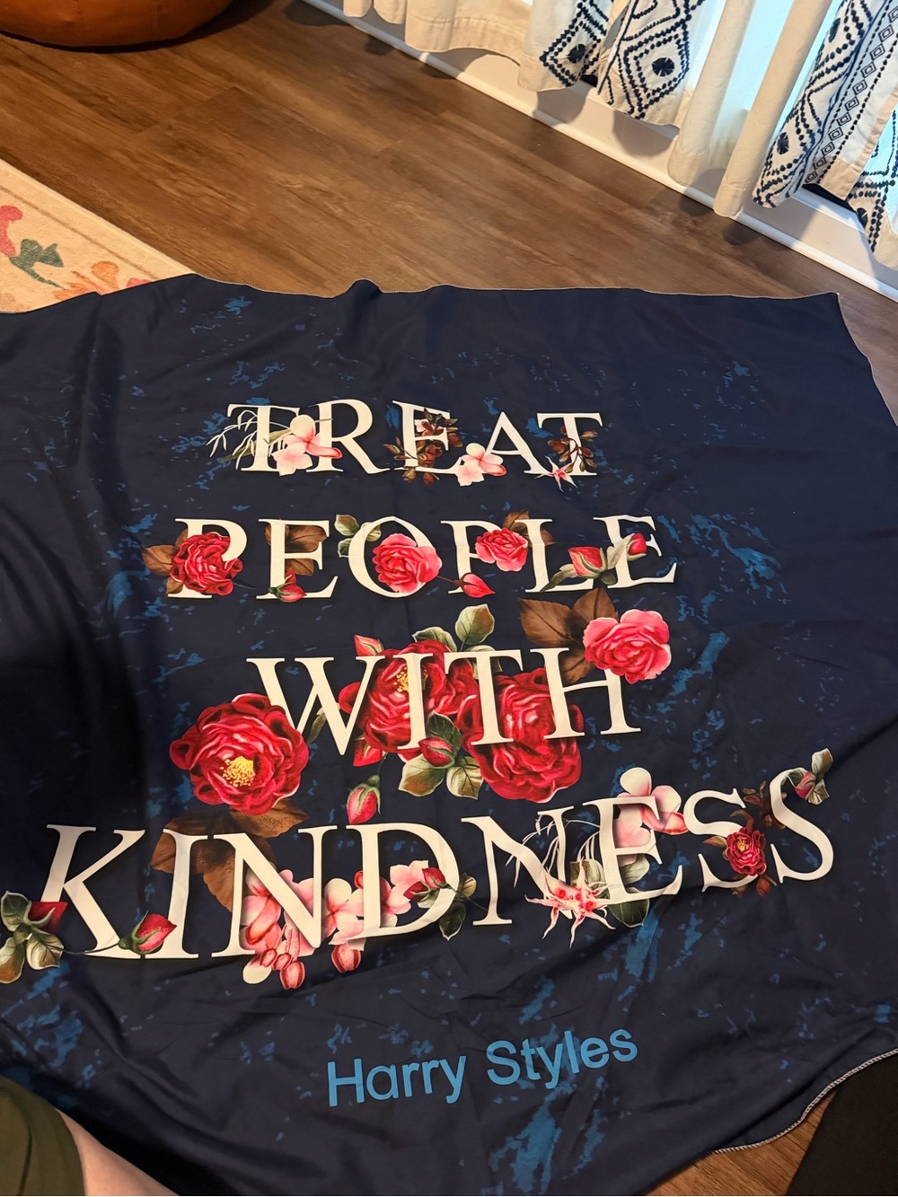 Harry Styles "Treat People With Kindness" Floral tapestry- Navy